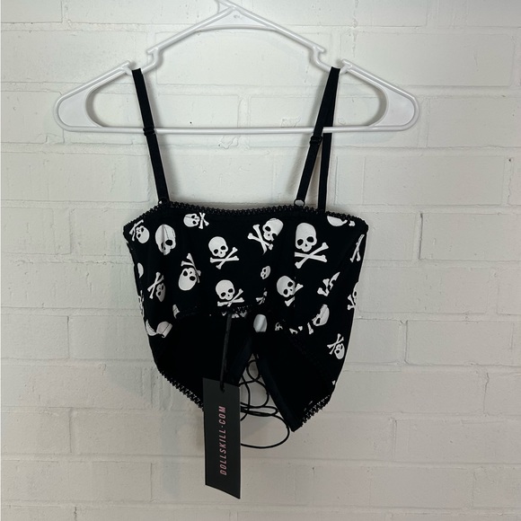 NWT Trick N Treats Dollskill Corset Front Skull Crop Top - Picture 5 of 7